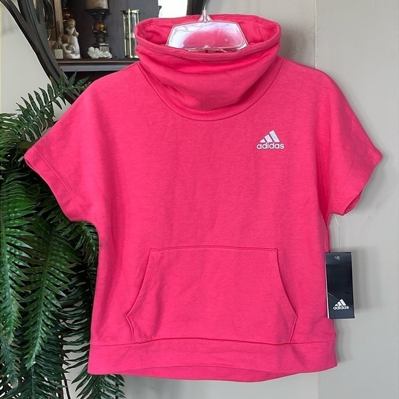 Brand New Adidas Girls Short Sleeve Sweatshirt 3 Stripes Pink Metallic Logo - Picture 12 of 12